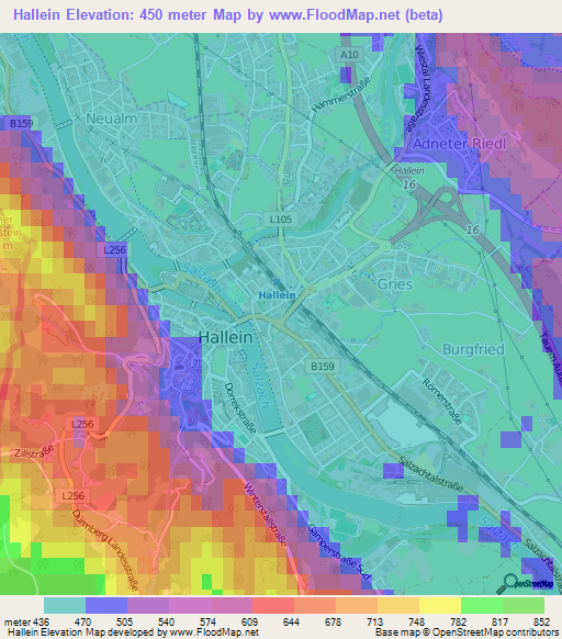 Hallein,Austria Elevation Map