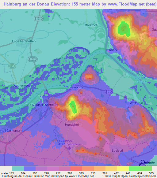 Hainburg an der Donau,Austria Elevation Map