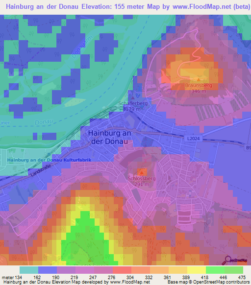 Hainburg an der Donau,Austria Elevation Map
