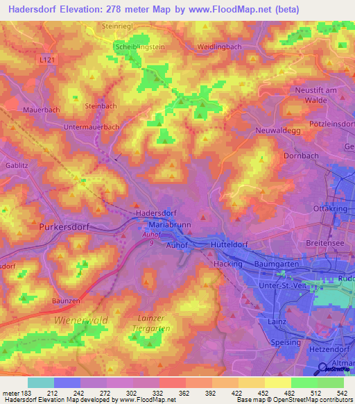 Hadersdorf,Austria Elevation Map