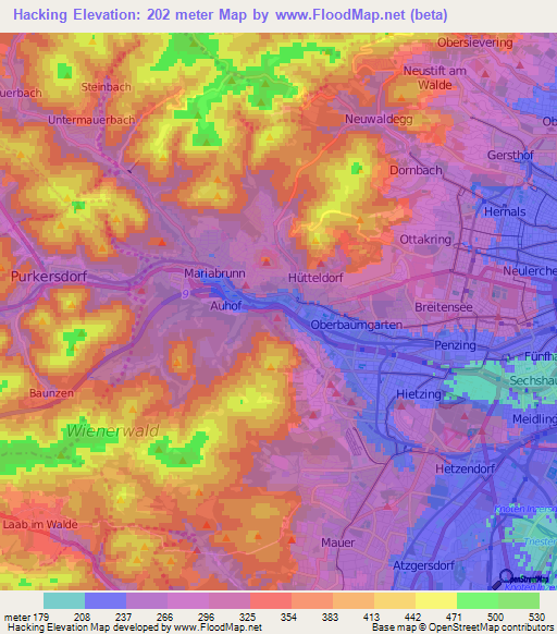Hacking,Austria Elevation Map