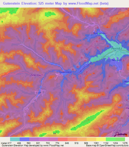 Gutenstein,Austria Elevation Map