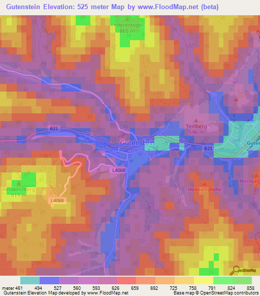 Gutenstein,Austria Elevation Map