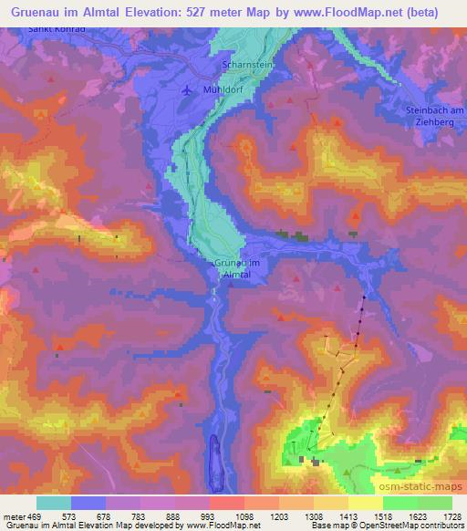 Gruenau im Almtal,Austria Elevation Map