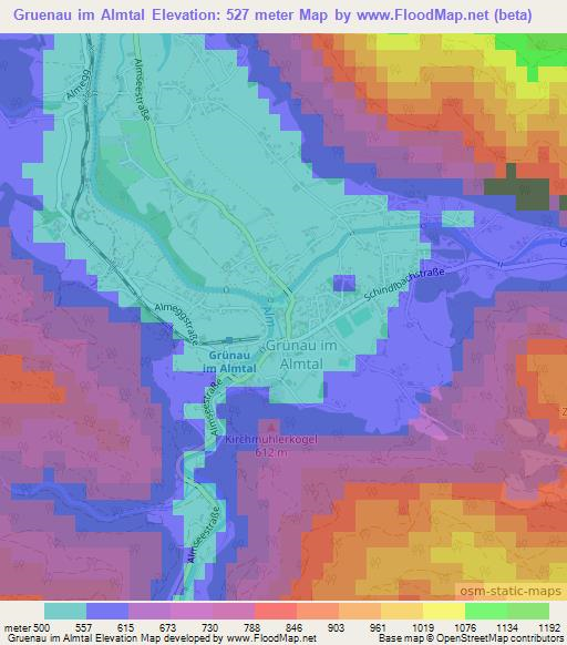 Gruenau im Almtal,Austria Elevation Map