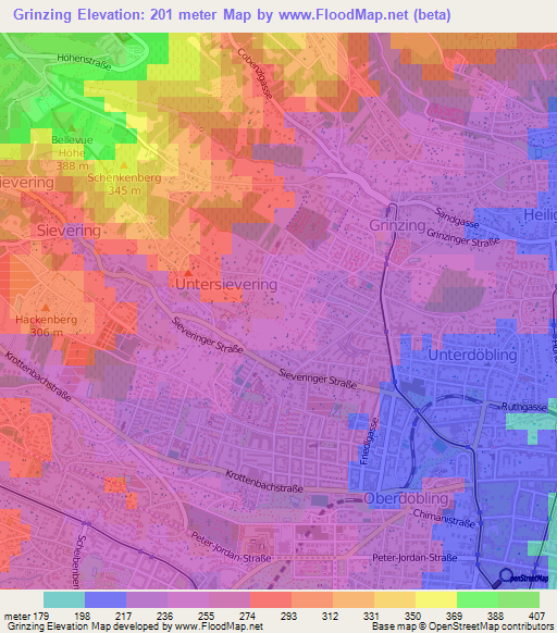 Grinzing,Austria Elevation Map