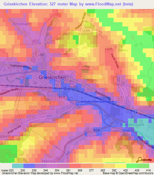 Grieskirchen,Austria Elevation Map