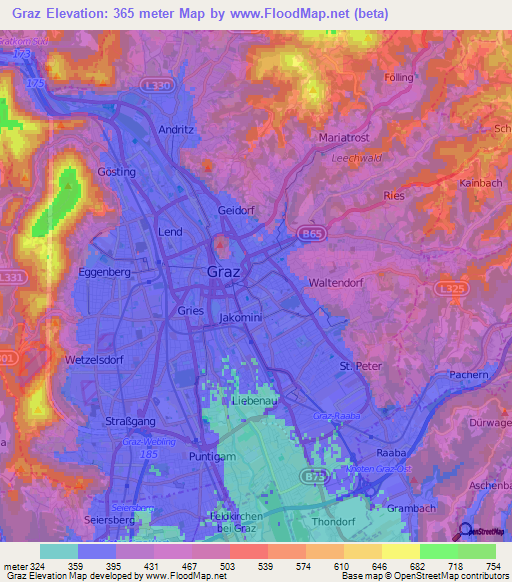 Graz,Austria Elevation Map
