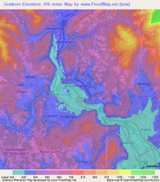 Gratkorn,Austria Elevation Map