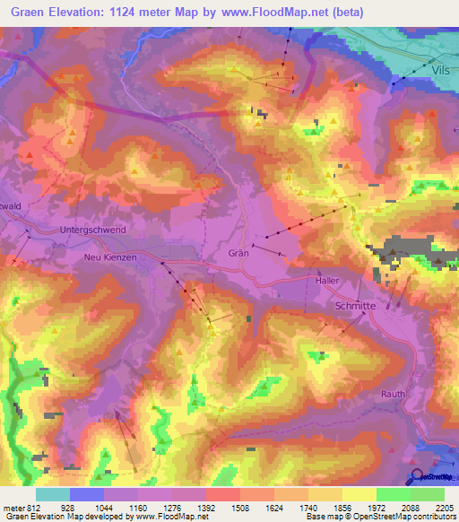 Graen,Austria Elevation Map
