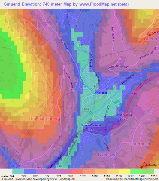 Gmuend,Austria Elevation Map