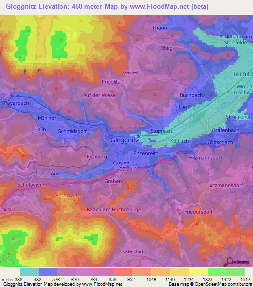 Gloggnitz,Austria Elevation Map