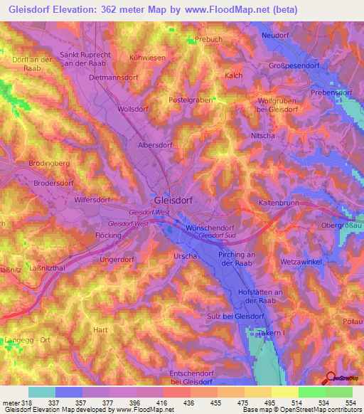 Gleisdorf,Austria Elevation Map