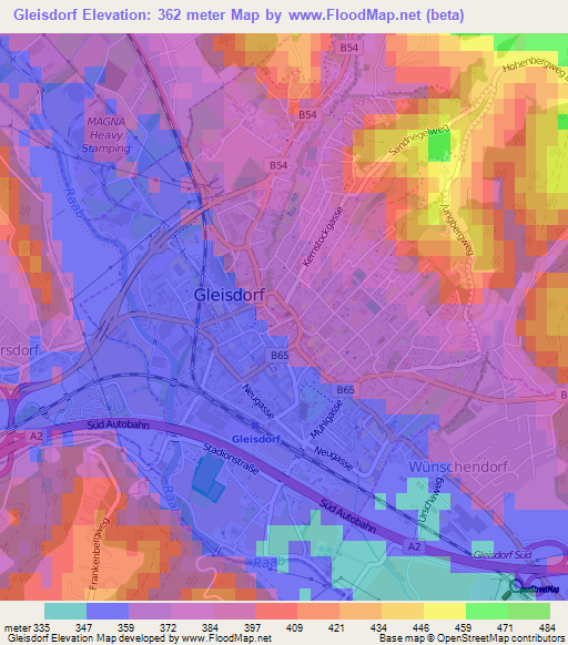 Gleisdorf,Austria Elevation Map