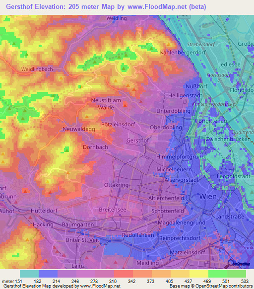 Gersthof,Austria Elevation Map