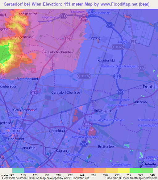 Gerasdorf bei Wien,Austria Elevation Map