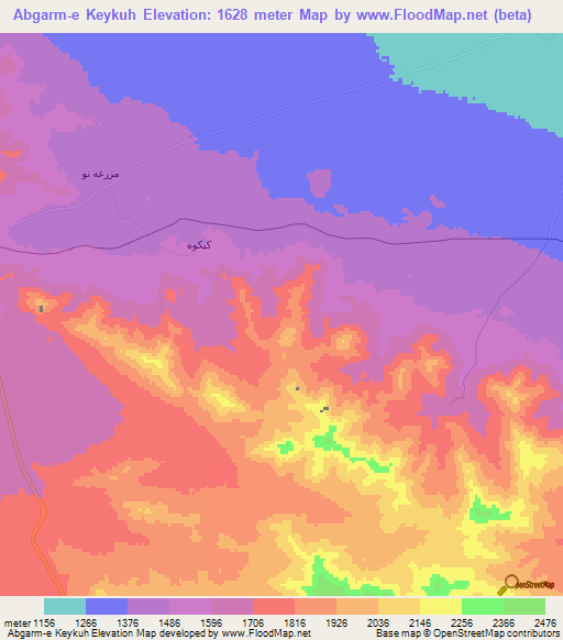 Abgarm-e Keykuh,Iran Elevation Map