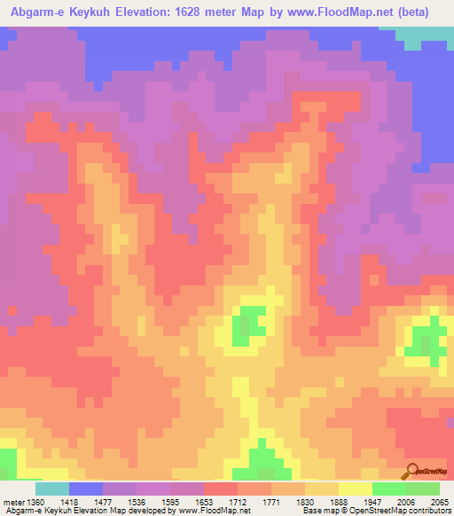 Abgarm-e Keykuh,Iran Elevation Map