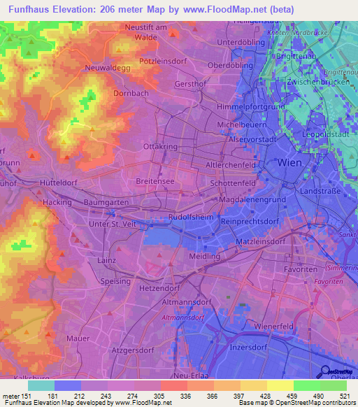 Funfhaus,Austria Elevation Map