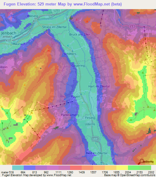 Fugen,Austria Elevation Map