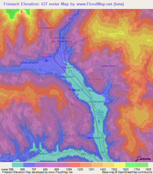 Friesach,Austria Elevation Map