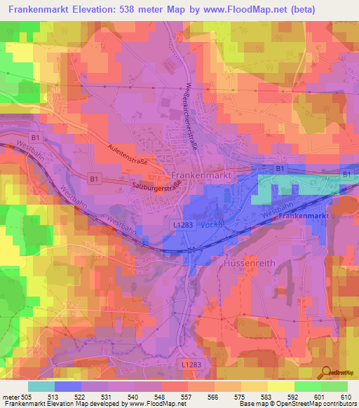 Frankenmarkt,Austria Elevation Map