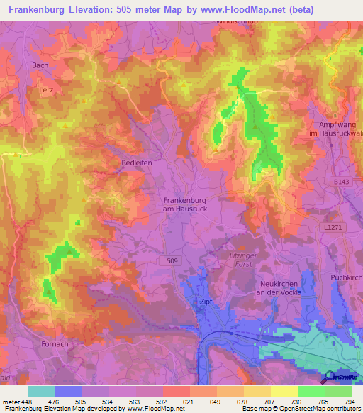 Frankenburg,Austria Elevation Map