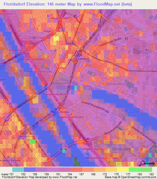 Floridsdorf,Austria Elevation Map