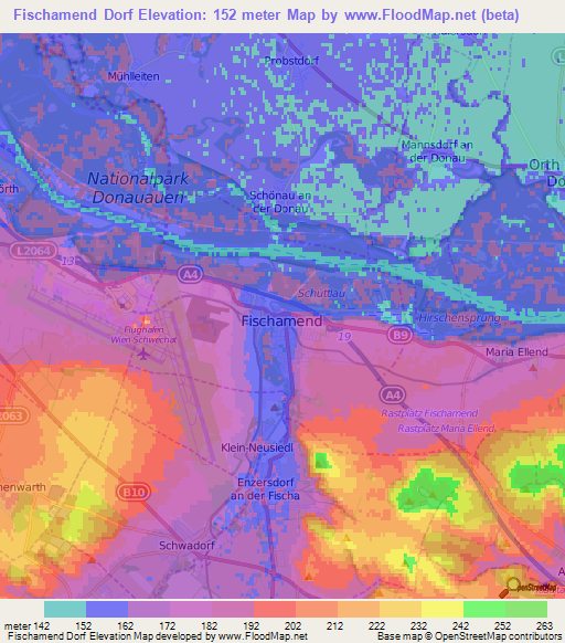 Fischamend Dorf,Austria Elevation Map