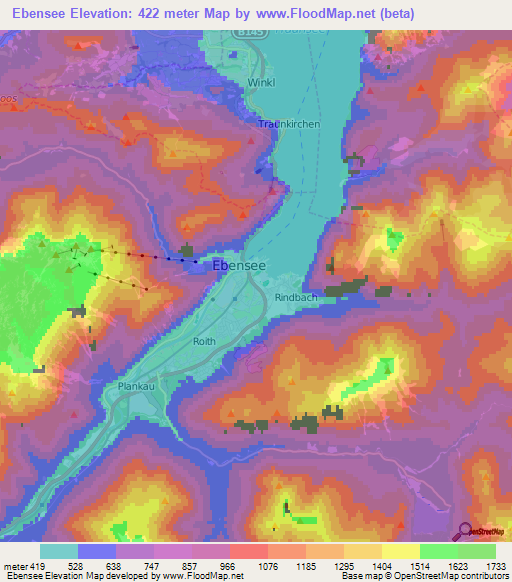 Ebensee,Austria Elevation Map