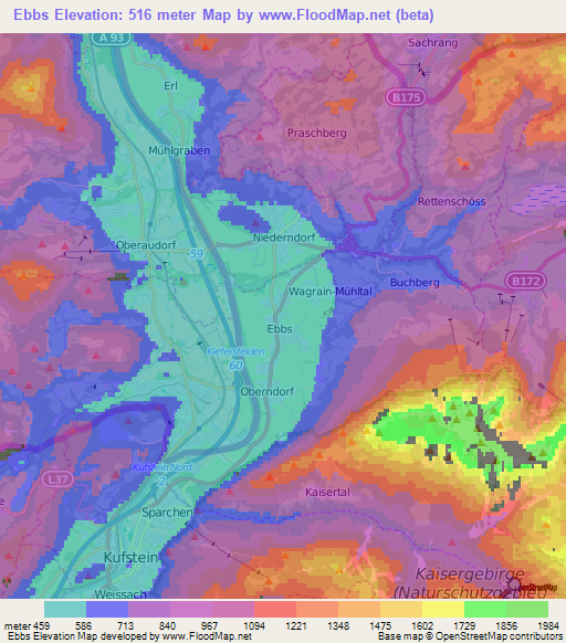 Ebbs,Austria Elevation Map