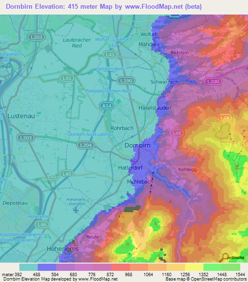 Dornbirn,Austria Elevation Map