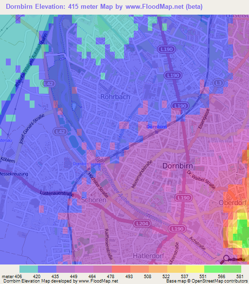 Dornbirn,Austria Elevation Map