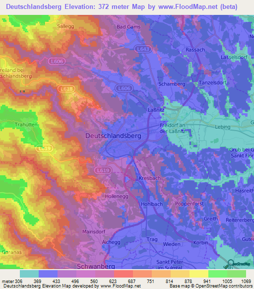 Deutschlandsberg,Austria Elevation Map