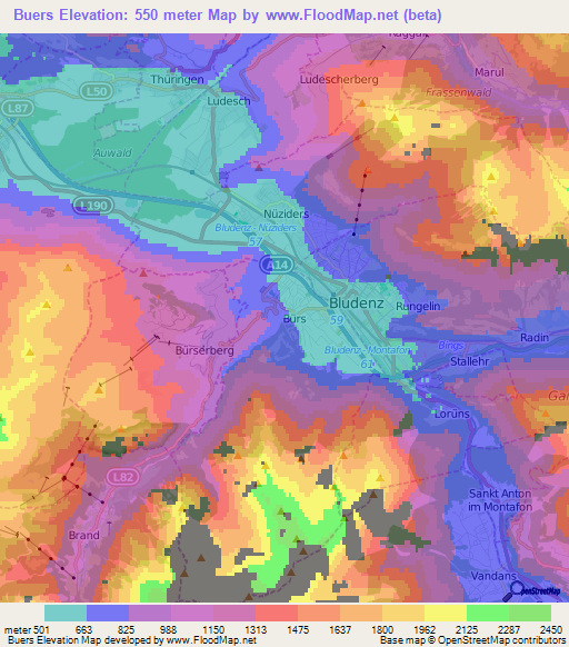 Buers,Austria Elevation Map