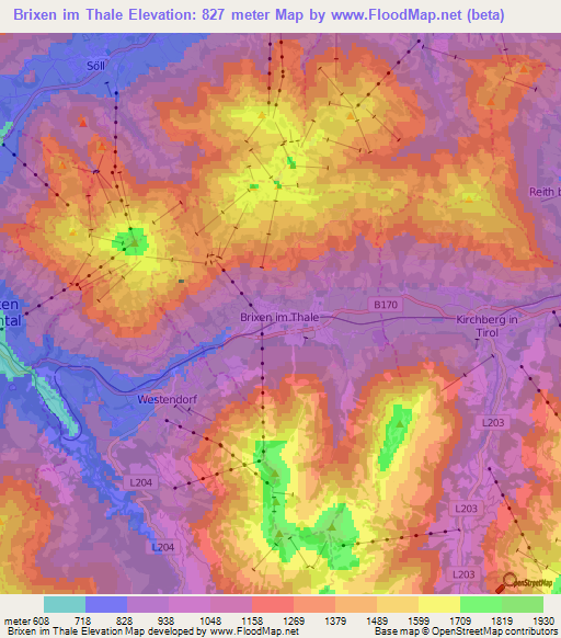Brixen im Thale,Austria Elevation Map