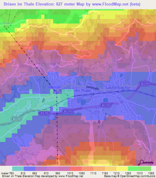 Brixen im Thale,Austria Elevation Map