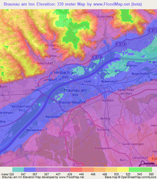 Braunau am Inn,Austria Elevation Map