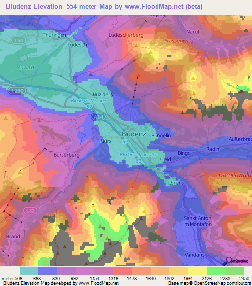 Bludenz,Austria Elevation Map