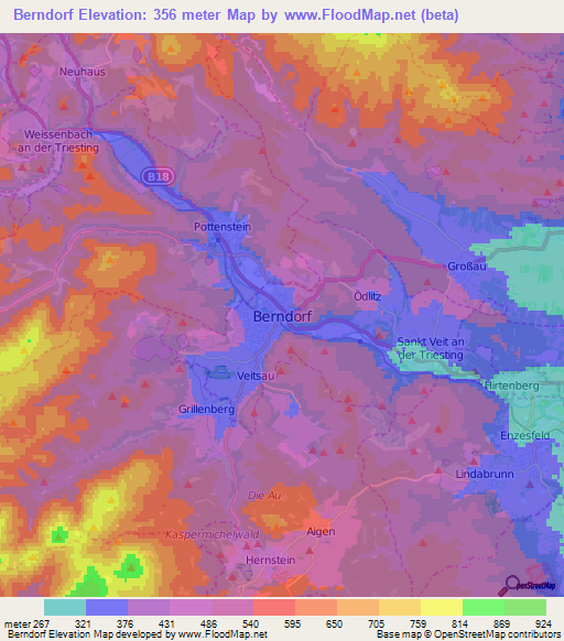Berndorf,Austria Elevation Map