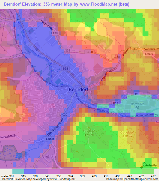 Berndorf,Austria Elevation Map