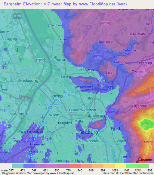 Bergheim,Austria Elevation Map