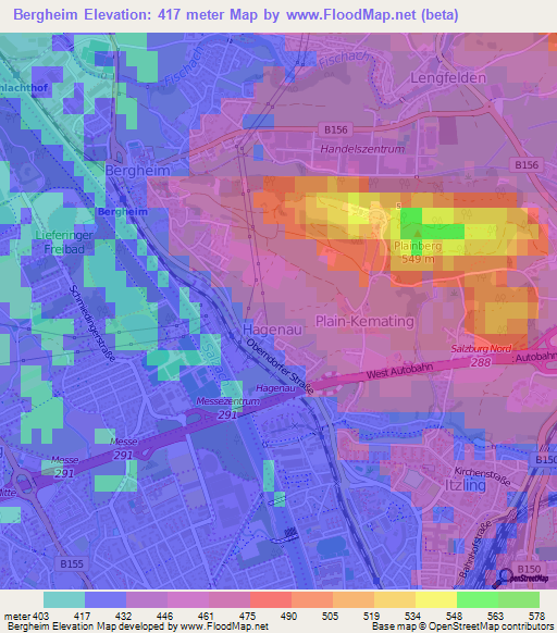 Bergheim,Austria Elevation Map