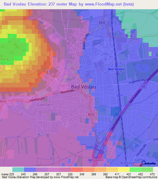 Bad Voslau,Austria Elevation Map
