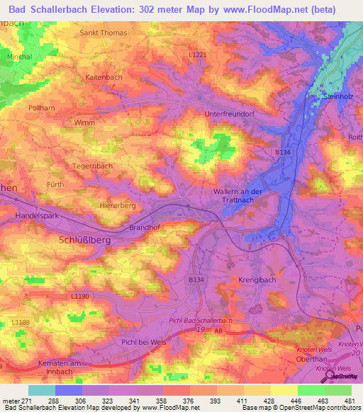 Bad Schallerbach,Austria Elevation Map