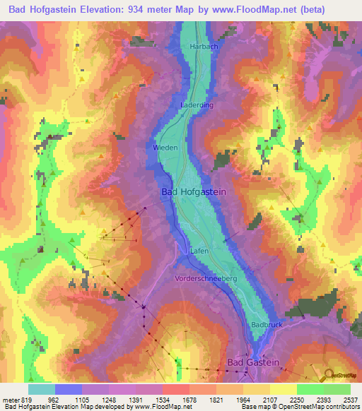 Bad Hofgastein,Austria Elevation Map