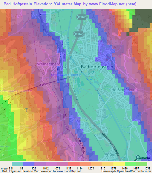 Bad Hofgastein,Austria Elevation Map