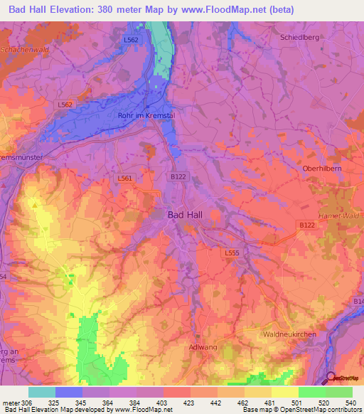 Bad Hall,Austria Elevation Map