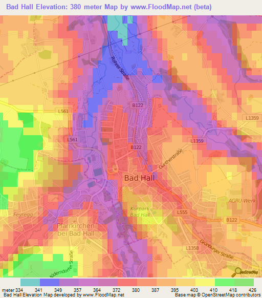 Bad Hall,Austria Elevation Map