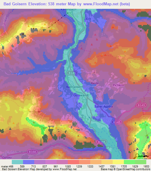 Bad Goisern,Austria Elevation Map